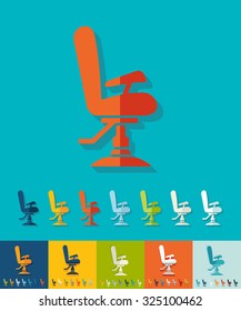 barber chair icon in flat design with long shadows. Vector illustration