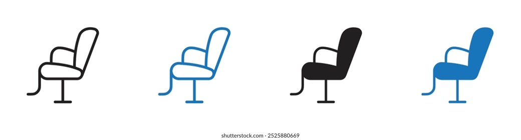 Vector de juego de gráficos lineales de icono de silla de peluquero en negro