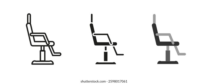 Barber chair icon. Professional salon furniture vector illustration. Grooming and styling symbol representing haircut services, beauty and comfort in barbershops.
