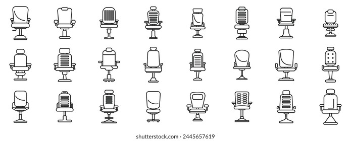 Barber chair icons set outline vector. Salon interior seat. Furniture barbershop