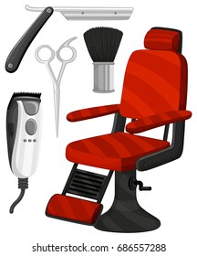 Barber chair and other equipments illustration