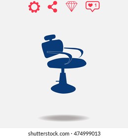 Barber chair vector icon on grey background.