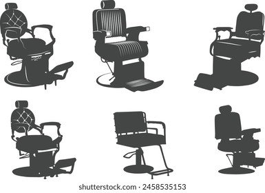 Barber chairs silhouette, Salon chairs silhouette, Salon chair set, Barber chair vector illustration.
