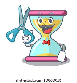 Barber character hourglass concept for business deadline