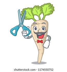 Barber character parsnip root with leaf cartoon