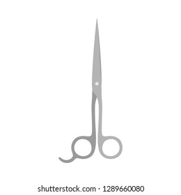 Barber close scissors hairstyle tool care vector icon. Blade sharp barbershop symbol top view. Vintage cutter