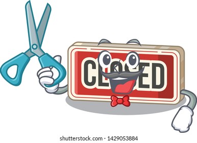 Barber closed sign isolated with the mascot