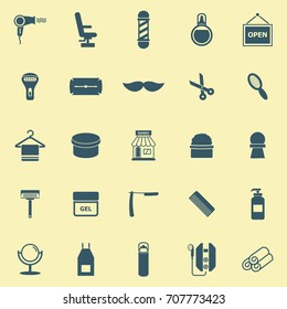 Barber color icons on yellow background, stock vector