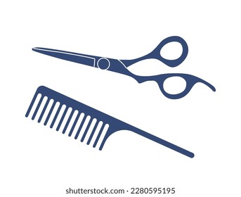 Barber Comb And Scissors Tools For Hair Styling, Untangle And Section The Hair, Trimming And Cutting Isolated Icons