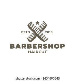 barber comb vintage logo design template vector