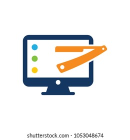 Barber Computer Logo Icon Design