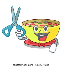 Barber corn chowder in a cartoon bowl
