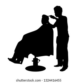 Barber with customer on chair silhouette vector