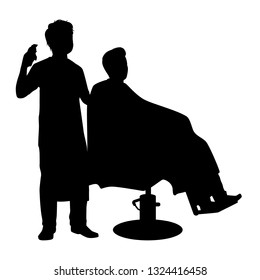 Barber with customer on chair silhouette vector