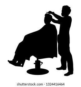 Barber with customer on chair silhouette vector