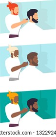 Barber cuts customer's hair