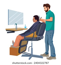 Barber doing haircut, combing man client in barbershop, Hair Cutting Men Salon