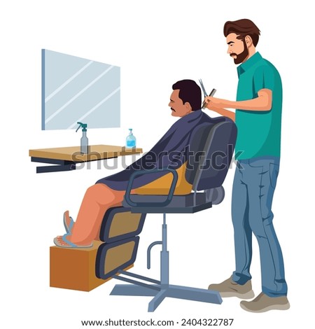 Barber doing haircut, combing man client in barbershop, Hair Cutting Men Salon