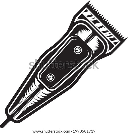 Barber electric hair clipper Vintage icon, Retro hair care equipment logo, Vintage barbershop design