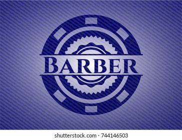 Barber emblem with denim high quality background