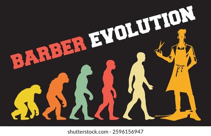 Barber Evolution T-shirt Design, Barber Evolution Design, evolution of man illustration.