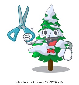 Barber firs with snow of beautiful cartoon