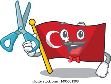 Barber flag turkey character on shaped cartoon
