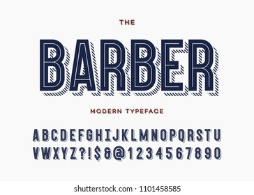 Barber font. Alphabet modern typeface typography sans serif colorful line style for party poster, printing on fabric, t shirt, promotion, decoration, stamp, label, special offer. 10 eps