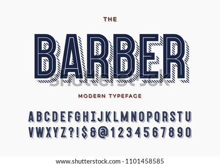 Barber font. Alphabet modern typeface typography sans serif colorful line style for party poster, printing on fabric, t shirt, promotion, decoration, stamp, label, special offer. 10 eps