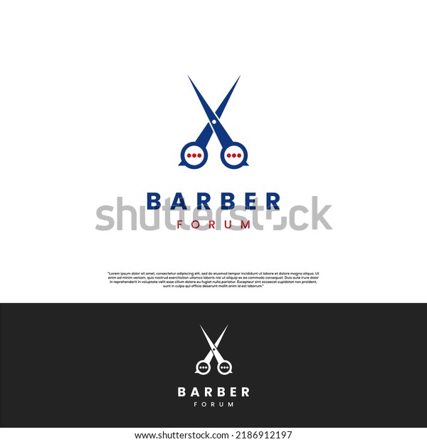 barber forum logo design on\
isolated background. scissor with bubble speech logo modern\
concept
