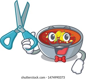 Barber gazpacho is poured into cartoon bowl