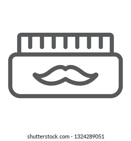 Barber gel line icon, container and barber, mustache gel sign, vector graphics, a linear pattern on a white background, eps 10.