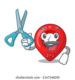 Barber GPS navigation pin on character cartoon