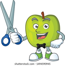 Barber granny smith in a green apple character mascot