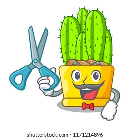Barber green cereus cactus on character cartoon