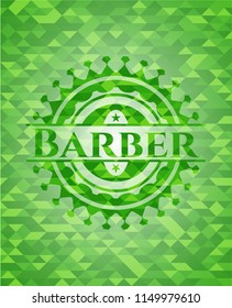 Barber green emblem with triangle mosaic background