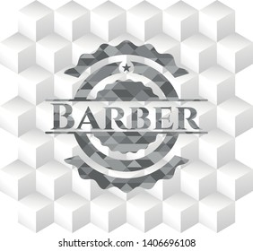 Barber grey emblem. Vintage with geometric cube white background