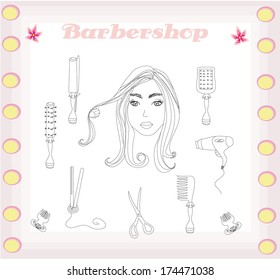 barber and hairdresser doodle set 