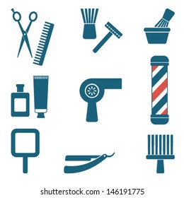 Barber and hairdresser silhouette icons set 3