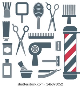 Barber and hairdresser silhouette icons set 4