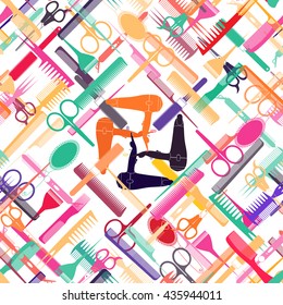 Barber and Hairdresser Tools Seamless Pattern. Barbershop texture.