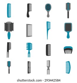 Barber hairstyle combs accessory icons flat set isolated vector illustration