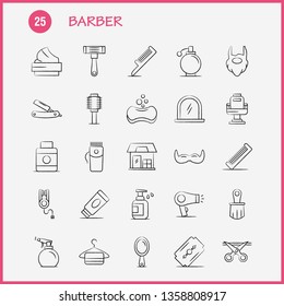 Barber Hand Drawn Icons Set For Infographics, Mobile UX/UI Kit And Print Design. Include: Barber, Face, Mirror, Barber, Beauty, Chair, Haircut, Barber, Icon Set - Vector