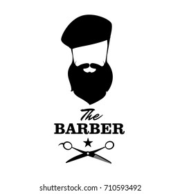 The Barber. Handsome man with beard, beret and mustache. Barber shop symbol.