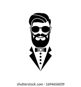 Barber or hipster icon logo in black color isolated on white background. Vector EPS 10