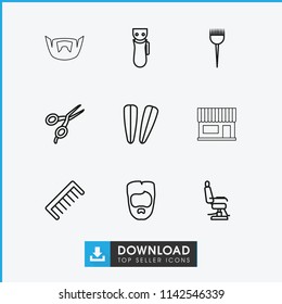 Barber icon. collection of 9 barber outline icons such as electric razor, man hairstyle, comb, hair barrette. editable barber icons for web and mobile.