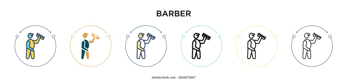 Icono de barbero en estilo relleno, delgado, contorno y trazo. Ilustración vectorial de dos iconos vectoriales de color y negro se puede utilizar para móviles, ui, web