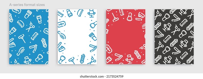 Barber icon pattern background for graphic design.A-size vertical vector template set.