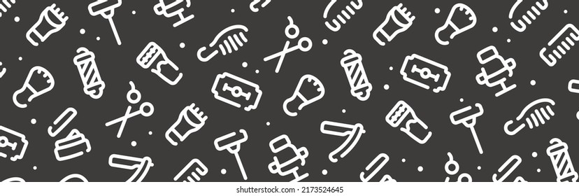 Barber Icon Pattern Background Wide Banner