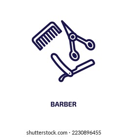 barber icon from professions collection. Thin linear barber, haircut, grooming outline icon isolated on white background. Line vector barber sign, symbol for web and mobile